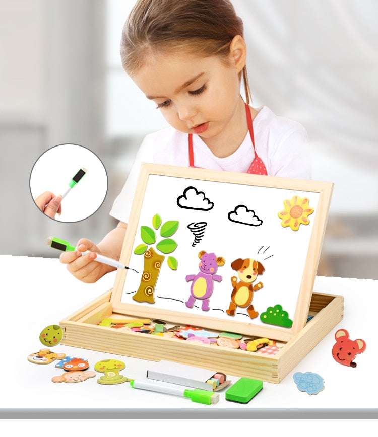 Wooden Magnetic Puzzle Toys Children 3D Puzzle Box Figure Animals Circus Writing Drawing Board Learning Education Toys For Kids Lulu & Hues