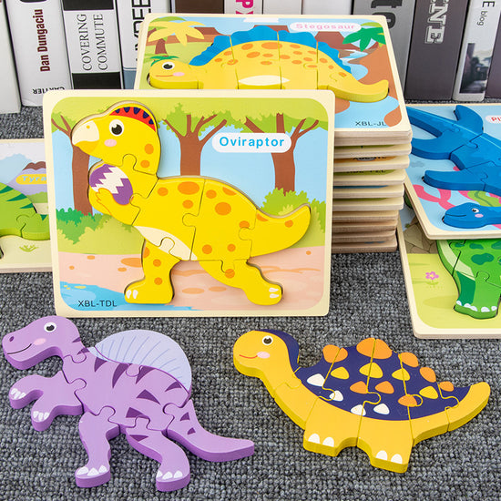 Baby Wooden Cartoon Dinosaur 3D Puzzle Jigsaw for Kids Montessori Early Learning Educational Puzzle Toys Lulu & Hues