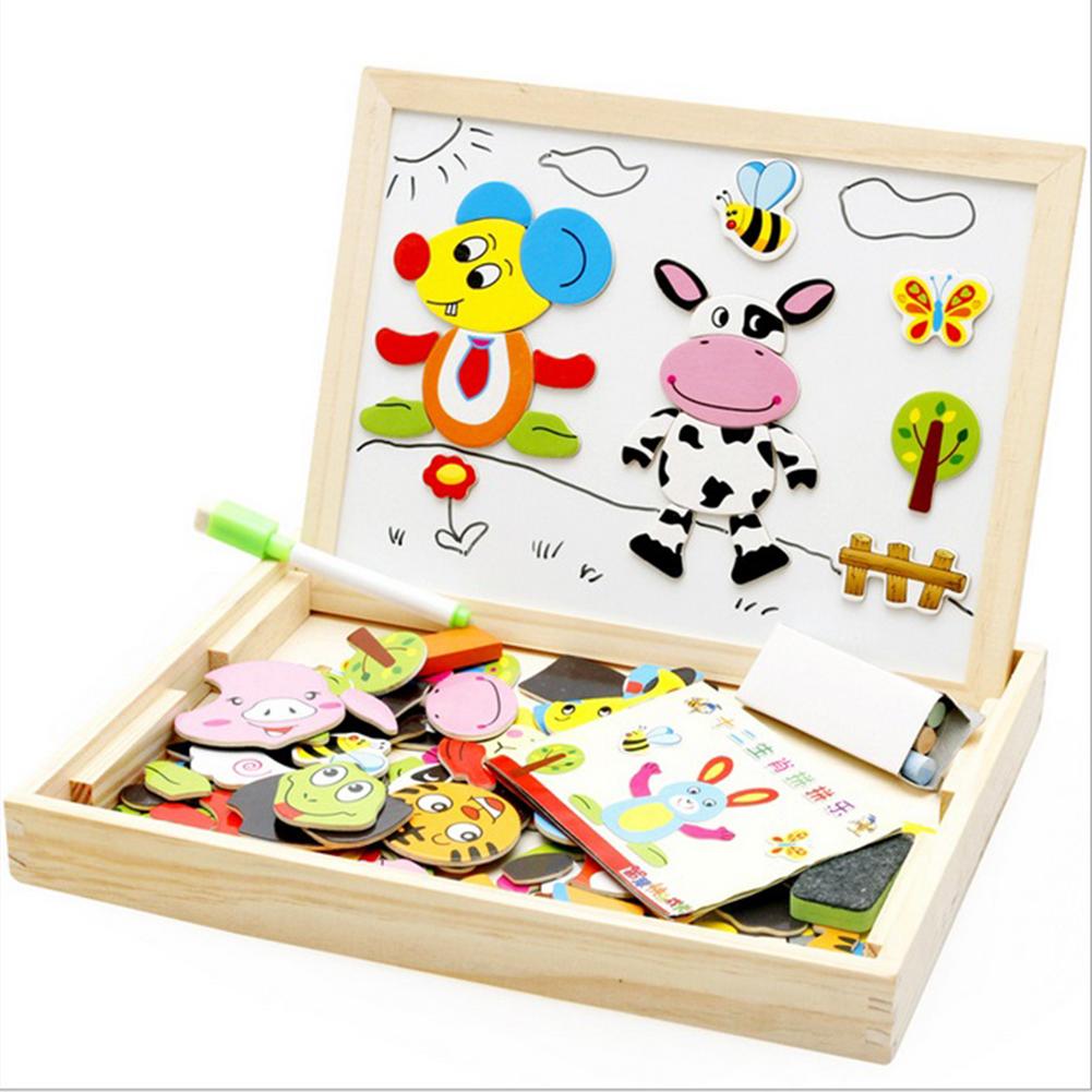 Wooden Magnetic Puzzle Toys Children 3D Puzzle Box Figure Animals Circus Writing Drawing Board Learning Education Toys For Kids Lulu & Hues