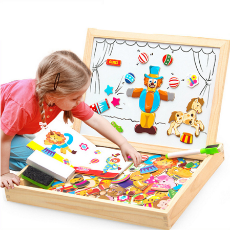 Wooden Magnetic Puzzle Toys Children 3D Puzzle Box Figure Animals Circus Writing Drawing Board Learning Education Toys For Kids Lulu & Hues