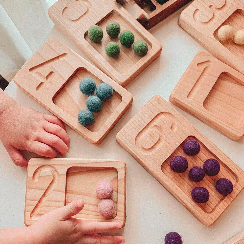 Wooden Montessori Toys Walnut Frame Counting Board Pyramid Tray Digital Numb Lulu & Hues