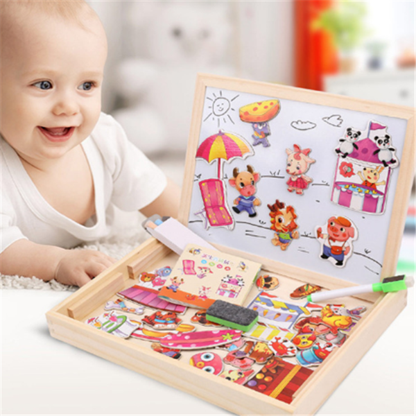 Wooden Magnetic Puzzle Toys Children 3D Puzzle Box Figure Animals Circus Writing Drawing Board Learning Education Toys For Kids Lulu & Hues