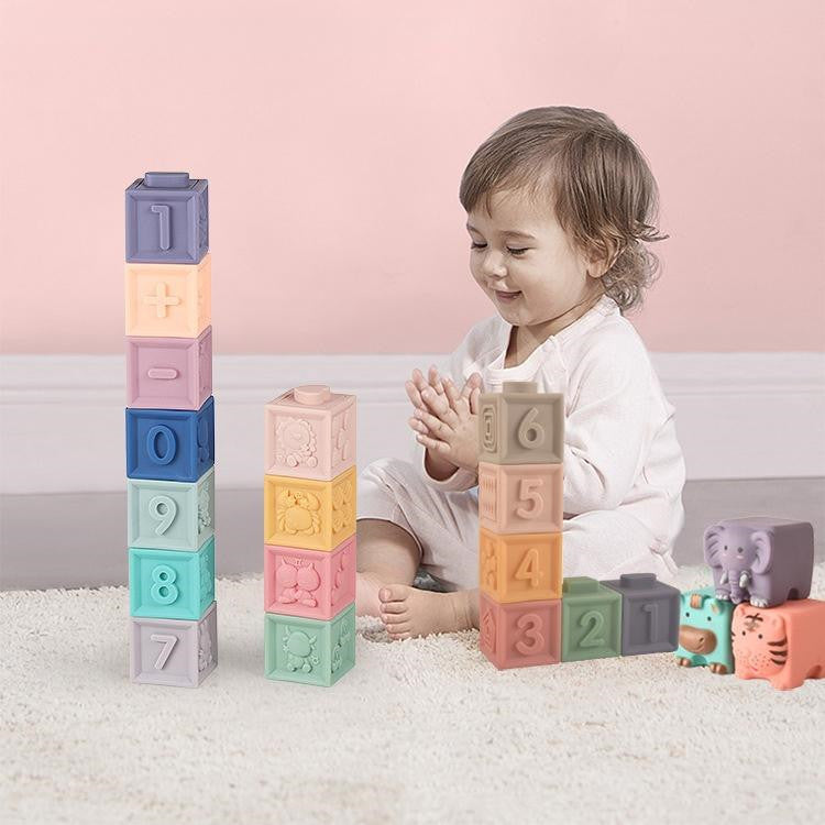 Large Particle Soft Rubber Animal Digital Matching Bath Squeeze And Sound Building Blocks Jenga Toys Lulu & Hues