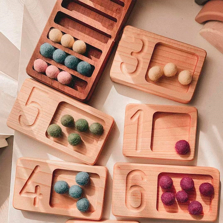 Wooden Montessori Toys Walnut Frame Counting Board Pyramid Tray Digital Numb Lulu & Hues