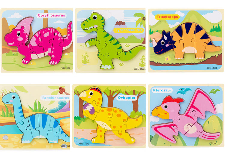 Baby Wooden Cartoon Dinosaur 3D Puzzle Jigsaw for Kids Montessori Early Learning Educational Puzzle Toys Lulu & Hues